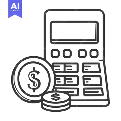 Premium design asset: A black and white illustration depicts coins and a calculator