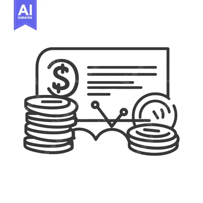 Aset desain premium: Financial illustration showcasing currency graph coins and a document