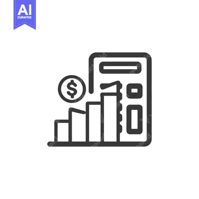 Premium design asset: Minimalist Icon of Calculator with Rising Bar Graph and Dollar Coin