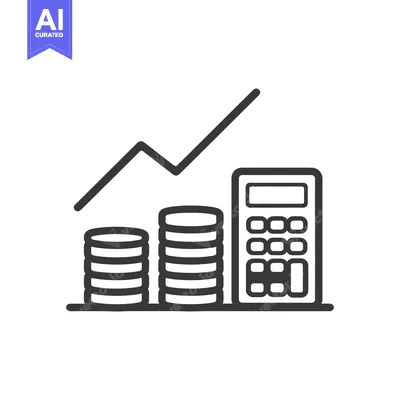 Aset desain premium: Financial Growth Icon: Rising Graph, Coins, and Calculator Illustratio