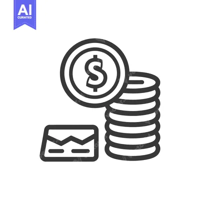 Premium design asset: Stacked coins with financial document showing stock market trend