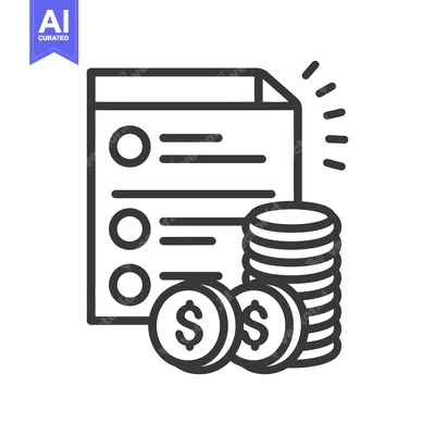 Aset premium populer: A black and white illustration depicting a document and currency