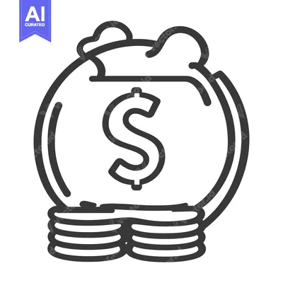 Popular premium asset: A black and white line drawing of a money bag