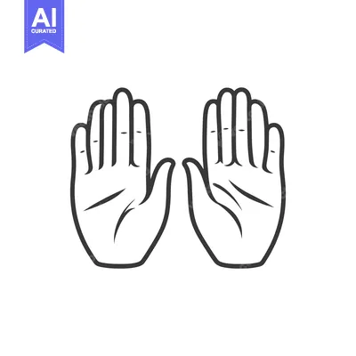 Aset desain premium: Outline drawing depicts two open human hands with palms facing forward