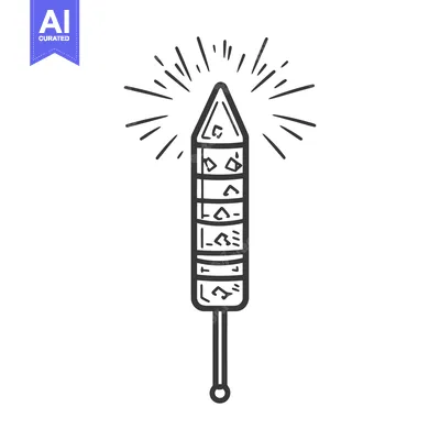 Premium design asset: A simple line drawing depicts a firework exploding in the sky