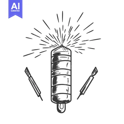 Aset desain premium: Black and white illustration of a cylindrical object with lines radiat