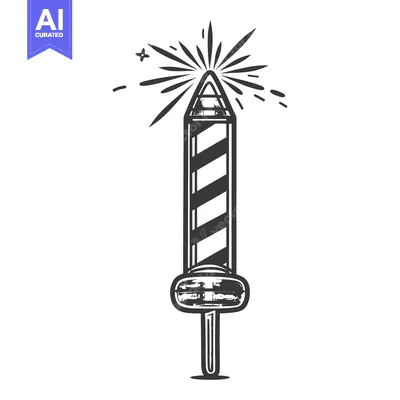 Aset desain premium: An illustration of a classic barber pole with radiant stars