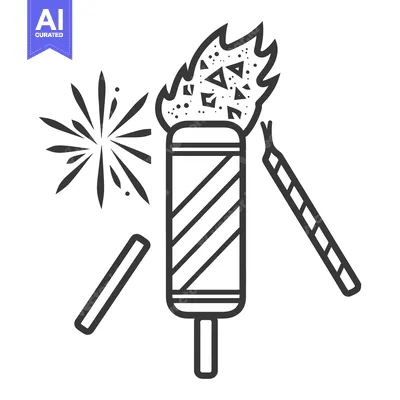 Aset desain premium: A simple black and white illustration of fireworks and fire
