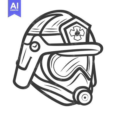 Aset desain premium: A black and white illustration of a firefighters protective helmet