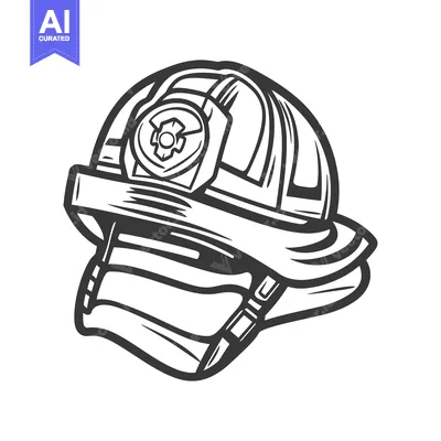 Aset premium populer: A simple black and white illustration of a firefighter helmet