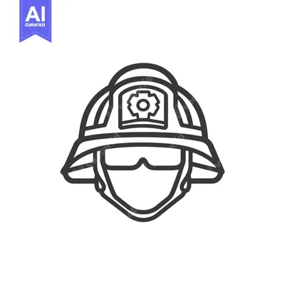 Aset premium populer: A simple black and white illustration of a firefighter helmet