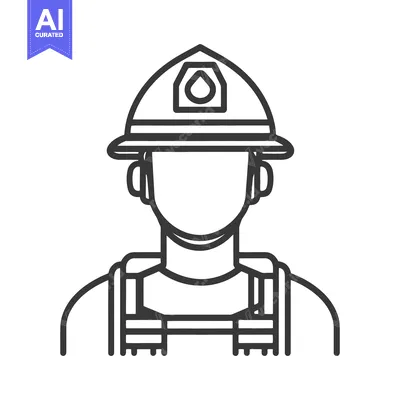 Aset desain premium: A black and white vector drawing of a firefighter portrait
