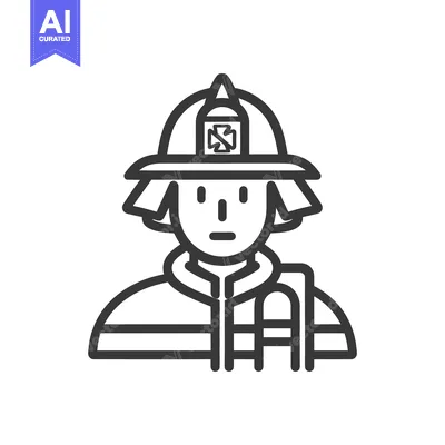 Aset desain premium: A Black And White Minimalist Illustration Of A Firefighter