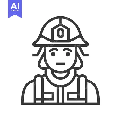 Premium design asset: A minimalist black and white illustration of a firefighters portrait
