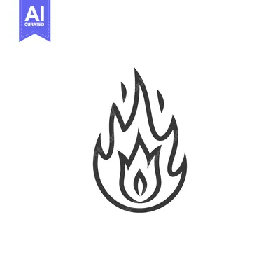 Aset desain premium: Simple Outline Drawing Depicting Flame Isolated On White Background
