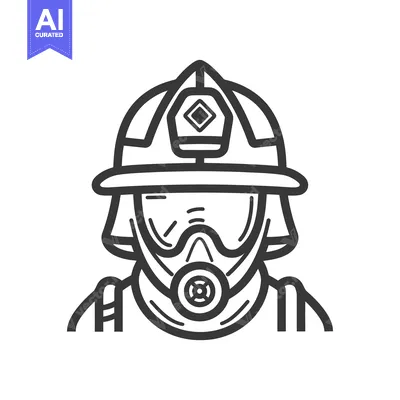 Aset desain premium: A line drawing depicting a firefighter wearing protective equipment