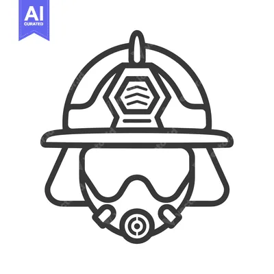 Aset premium populer: A stylized black and white graphic of a firefighters helmet and mask