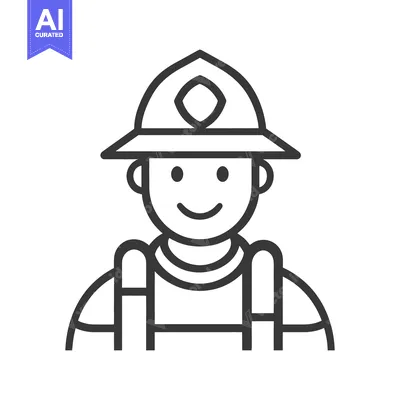 Aset desain premium: A simple illustration depicting a smiling firefighter in uniform attir