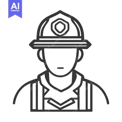 Aset premium populer: A line drawing depicting a person wearing a fire helmet