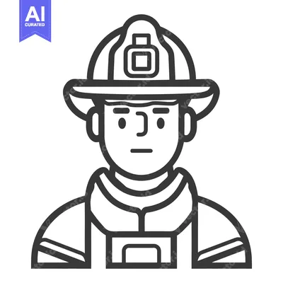 Premium design asset: A simple cartoon depiction of a firefighter wearing protective equipme