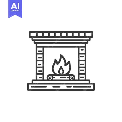Aset desain premium: Minimalist Fireplace Icon: Cozy Hearth with Burning Logs, Line Art