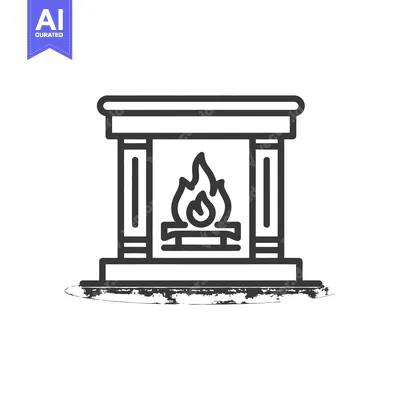 Premium design asset: Minimalist Fireplace Icon with Burning Flame and Grunge Base