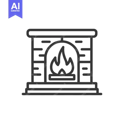 Aset desain premium: Minimalist Fireplace Icon with Burning Flames, Bold Outline Design
