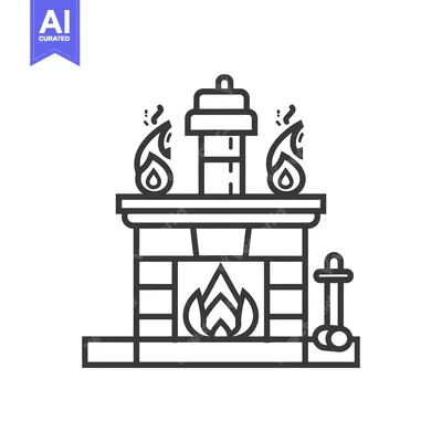 Premium design asset: Fireplace with a Burning Fire and a Fire Poker