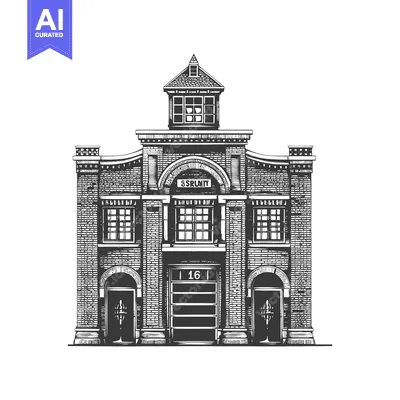 Aset premium populer: Classic Brick Fire Station Building Architectural Design