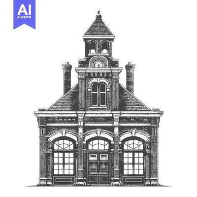 Aset desain premium: Elegant Brick Building with Clock Tower Design