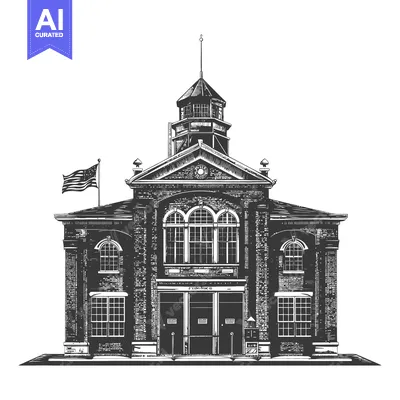 Aset desain premium: A Detailed Illustration Of An Old Brick Building With A Tower