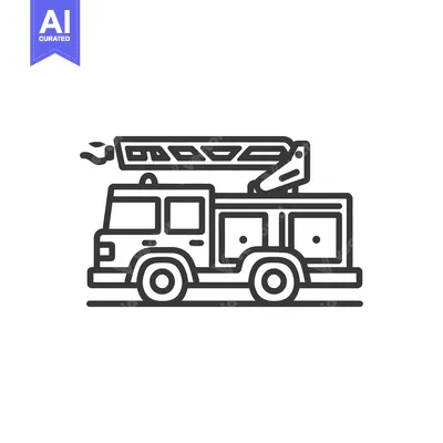 Premium design asset: Minimalist Fire Truck Icon with Ladder and Hose