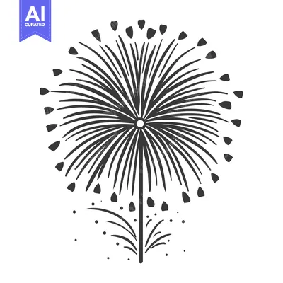 A simple black and white illustration depicting a firework display