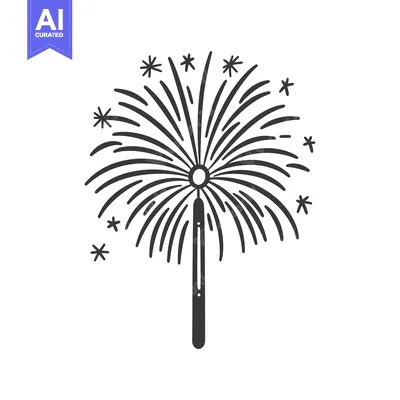 Premium design asset: Simple black and white drawing of a firework display
