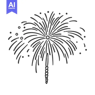 Premium design asset: A detailed black and white drawing of a firework