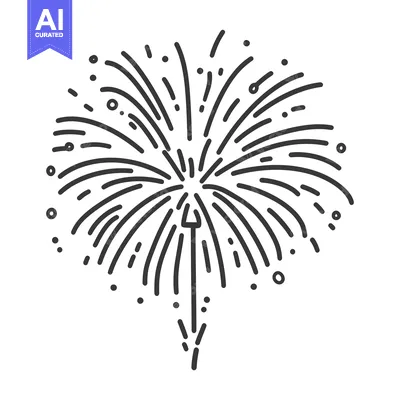 Black and white illustration of exploding celebratory fireworks displa