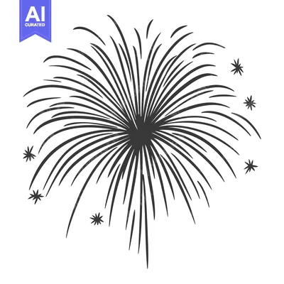 Aset desain premium: A black and white vector illustration of a fireworks explosion