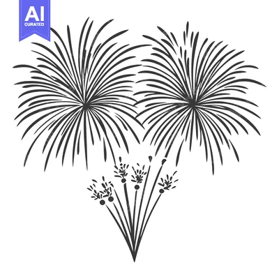 Aset desain premium: Black and white illustration of two fireworks exploding in the sky