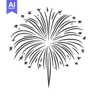 Aset desain premium: A stylized black and white depiction of a celebratory firework display