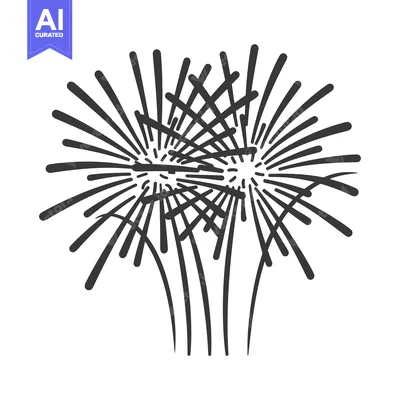 Two stylized fireworks explode brightly against a plain white backgrou