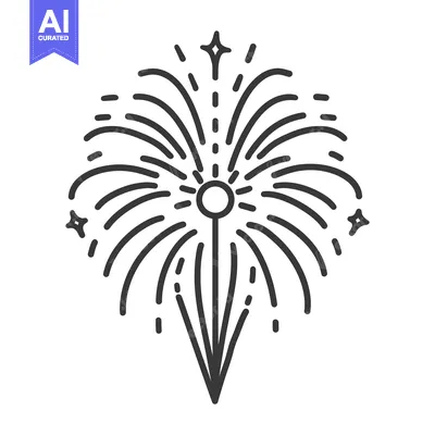 Premium design asset: A stylized black and white illustration of a bursting firework display