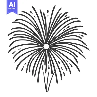 Premium design asset: A simple black and white depiction of a firework explosion