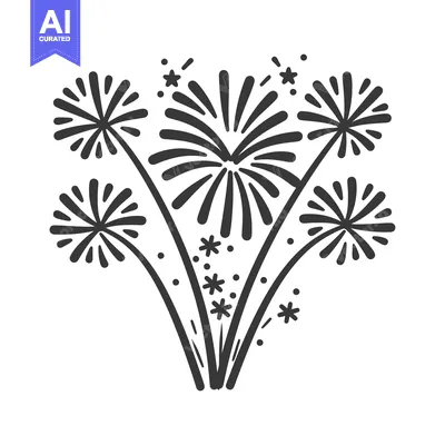Aset premium populer: Simple black and white illustration of festive fireworks explosions