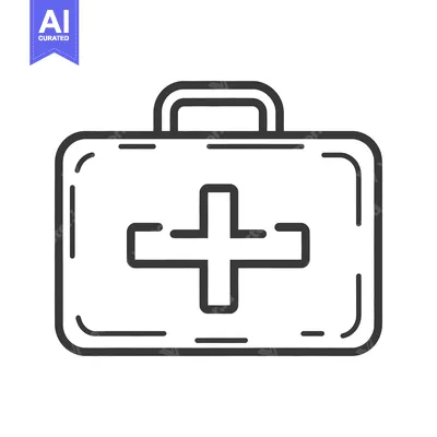 Aset desain premium: A simple drawing of a first aid kit with cross symbol