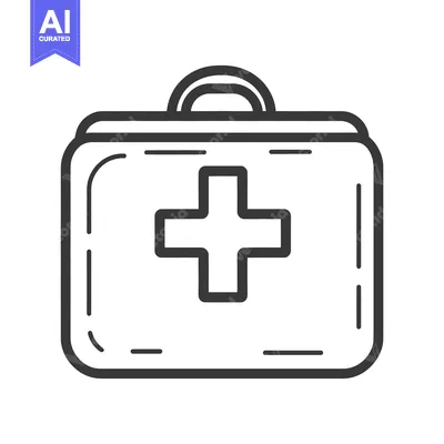 Aset premium populer: A simple line drawing depicts a first aid medical bag