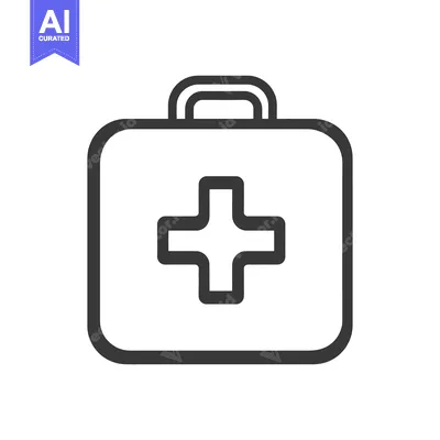 Aset desain premium: A simple outline image depicting a first aid kit