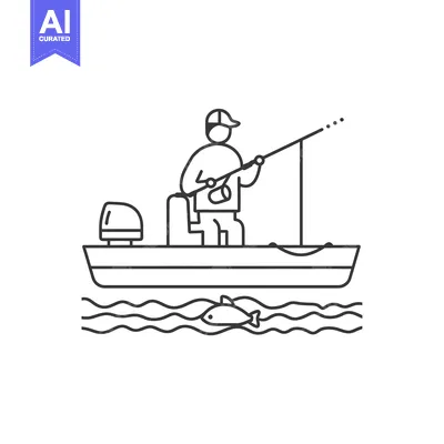 Popular premium asset: Fisherman in a Boat Casting a Line with a Fish Below