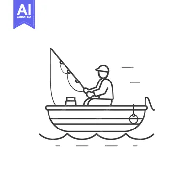 Aset premium populer: Fisherman in a Boat with a Fishing Rod