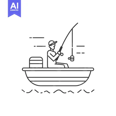 Premium design asset: Fisherman in a Boat with a Fishing Rod
