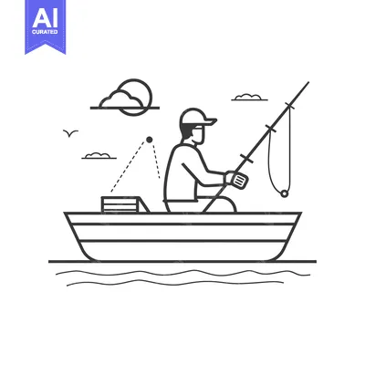 Aset premium populer: Fisherman in a Boat with a Fishing Rod and a Floating Bobber